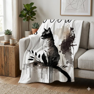 Watercolor Cat Blanket Art -Name Memorial