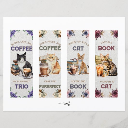 Watercolor Cat Books and Coffee Bookmark (Front)