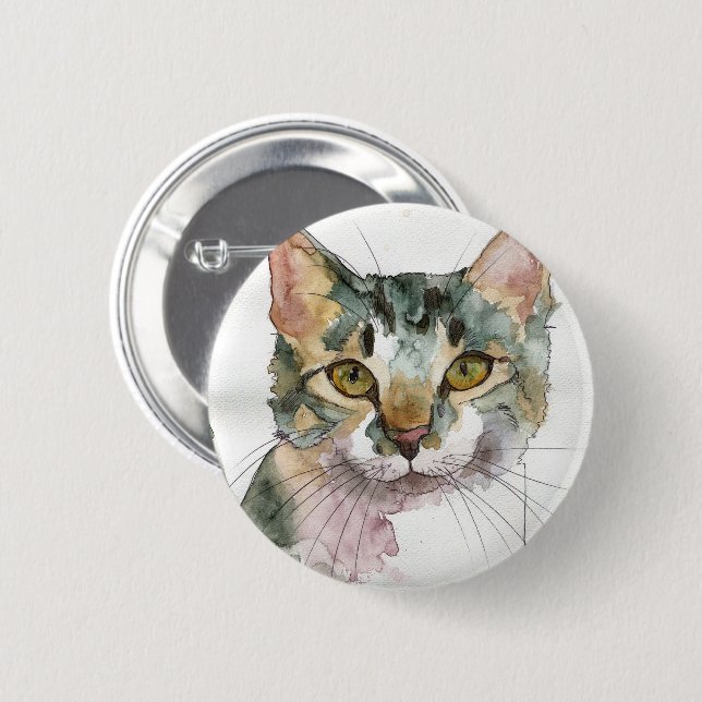 Watercolor Cat Button (Front & Back)