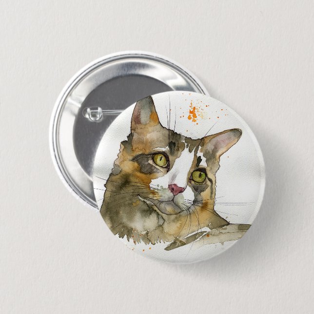 Watercolor Cat Button (Front & Back)