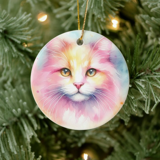 Watercolor Cat Ceramic Ornament (Tree)