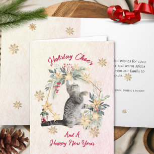 Watercolor Cat Christmas Card – Cozy Wreath Design
