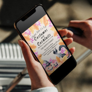 Watercolor Cat Costumes & Cocktail Halloween Party Invitation