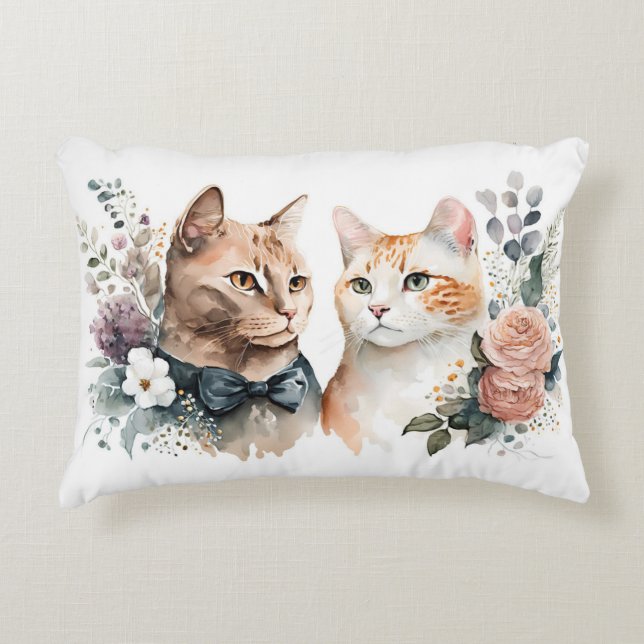Watercolor Cat Couple On White  Accent Pillow (Front)