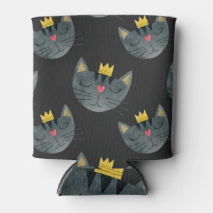 Watercolor cat faces, black seamless. can cooler