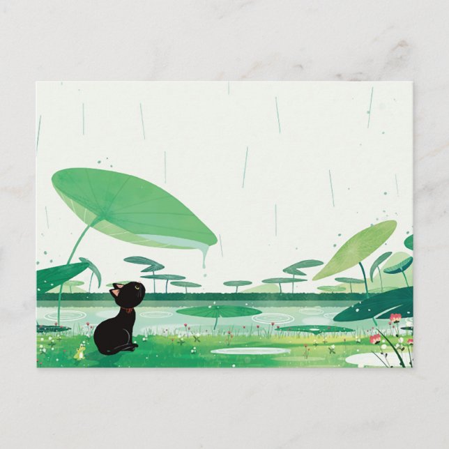 Watercolor Cat Frog In the Rain Announcement Postcard (Front)