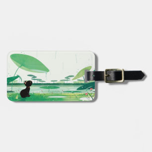 Watercolor Cat Frog In the Rain Luggage Tag