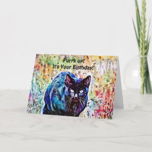 Watercolor Cat Funny Puns Birthday Card