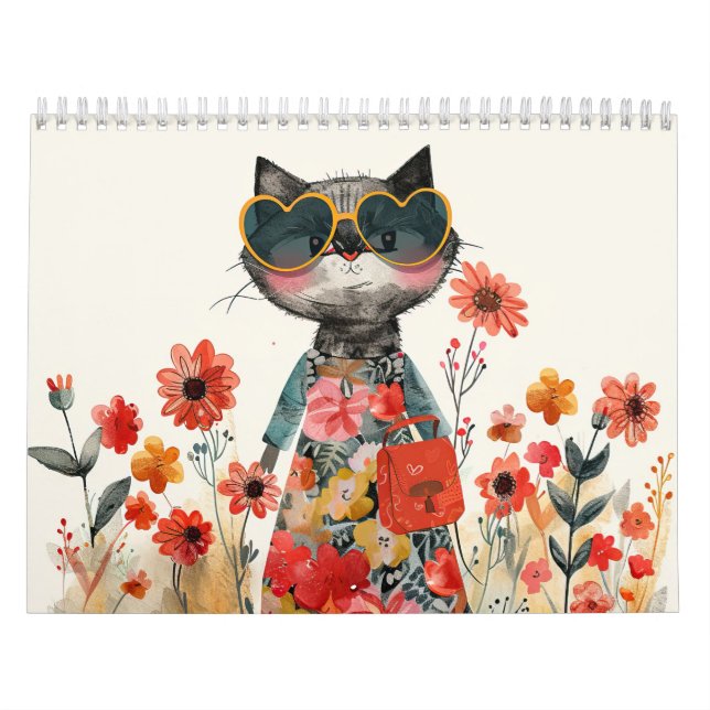 Watercolor Cat Illustrations Whimsical Feline  Calendar (Cover)