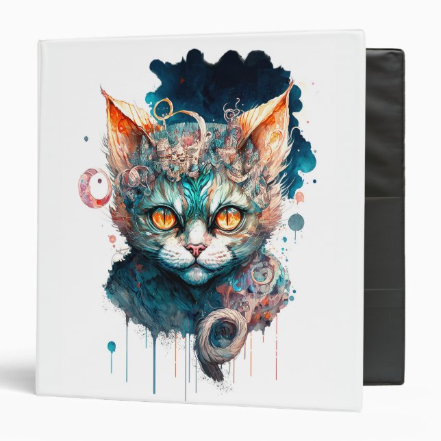 Watercolor cat in steampunk style  3 ring binder (Front/Inside)