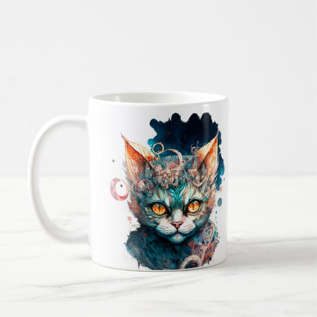 Watercolor cat in steampunk style  coffee mug (Left)