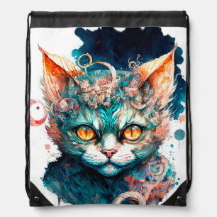 Watercolor cat in steampunk style drawstring bag