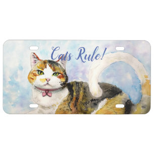 Watercolor Cat License Plate