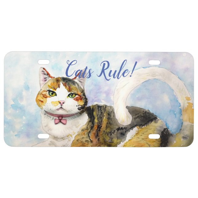 Watercolor Cat License Plate (Front)