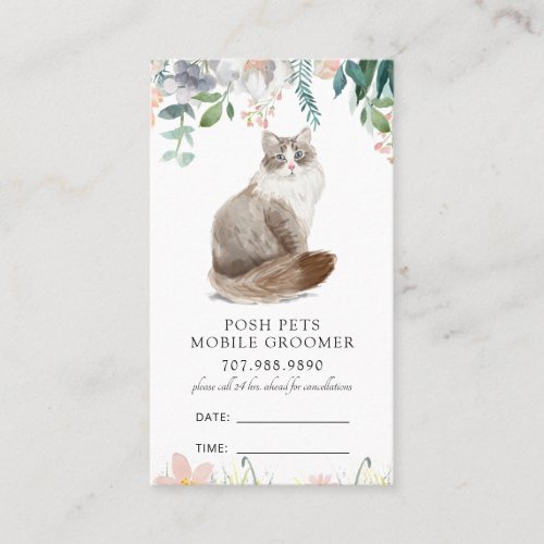 Watercolor Cat Mobile Pet Groomer  Appointment Card
