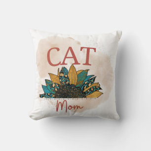 Watercolor Cat Mom Throw Pillow