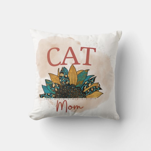 Watercolor Cat Mom Throw Pillow (Front)