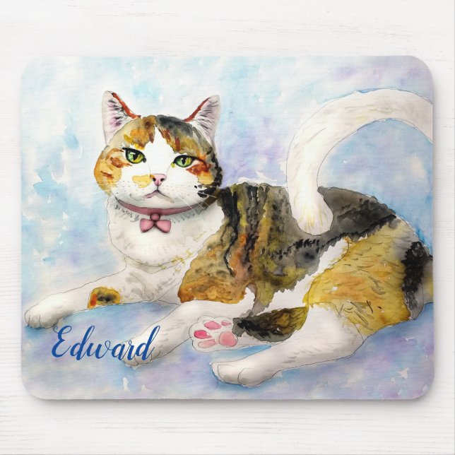 Watercolor Cat Mouse Pad (Front)