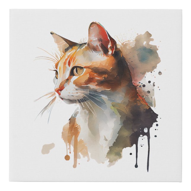 Watercolor Cat Painting Faux Canvas Print (Front)