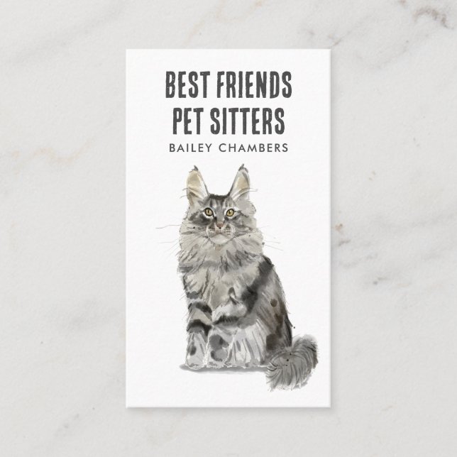 Watercolor Cat Pet Sitter Business Card (Front)