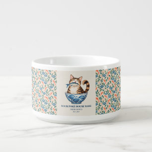 Watercolor Cat Poke Bowl Restaurant Business Logo