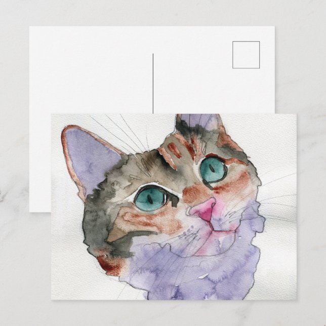 Watercolor Cat Postcard (Front/Back)