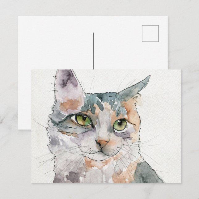 Watercolor Cat Postcard (Front/Back)