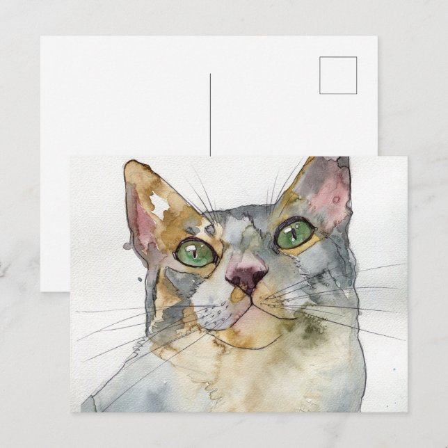 Watercolor Cat Postcard (Front/Back)