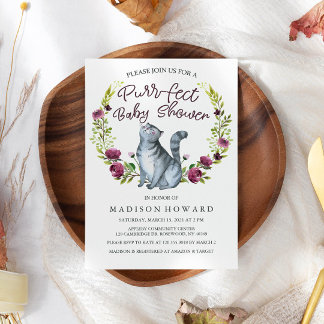 Watercolor Cat Purr-fect Baby Shower Invitation