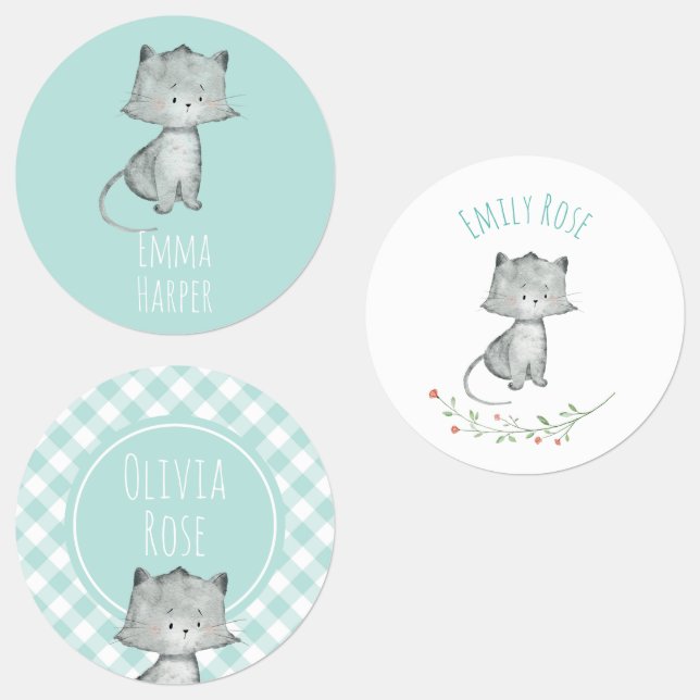 Watercolor Cat School Preschool Daycare Labels (Group)