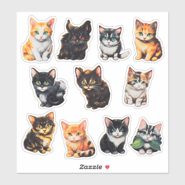 Watercolor Cat Scrapbook Stationery Sticker (Sheet)
