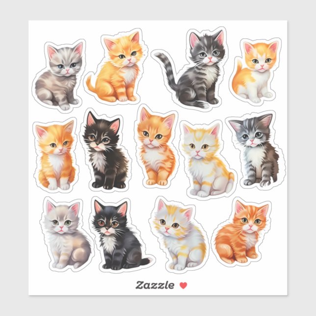 Watercolor Cat Scrapbook Stationery Sticker (Sheet)