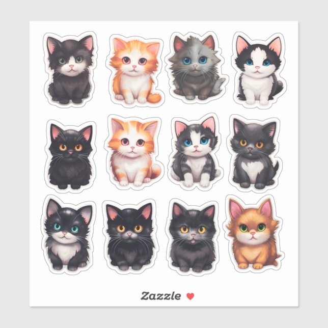 Watercolor Cat Scrapbook Stationery Sticker (Sheet)