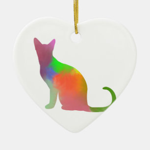 Watercolor Cat Silhouette Ceramic Ornament