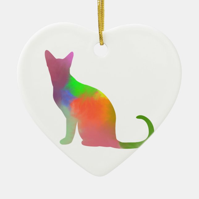 Watercolor Cat Silhouette Ceramic Ornament (Front)