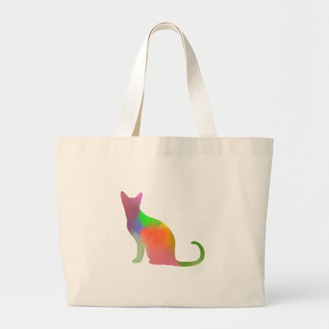 Watercolor Cat Silhouette Large Tote Bag (Front)