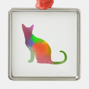 Watercolor Cat Silhouette Metal Ornament
