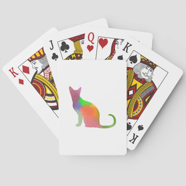 Watercolor Cat Silhouette Poker Cards (Back)