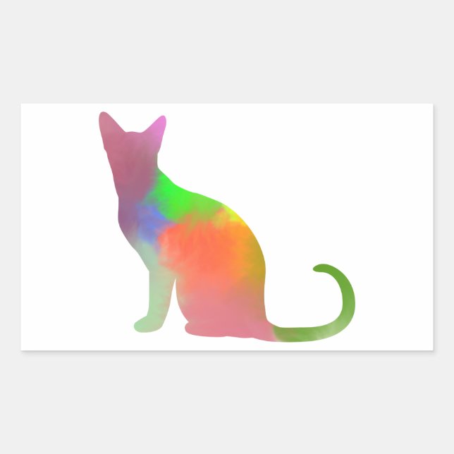 Watercolor Cat Silhouette Rectangular Sticker (Front)