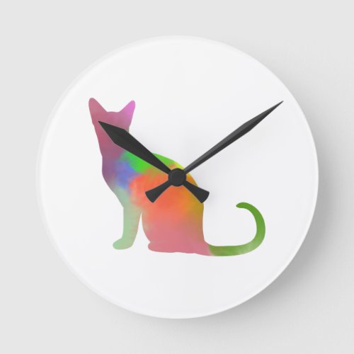 Watercolor Cat Silhouette Round Clock