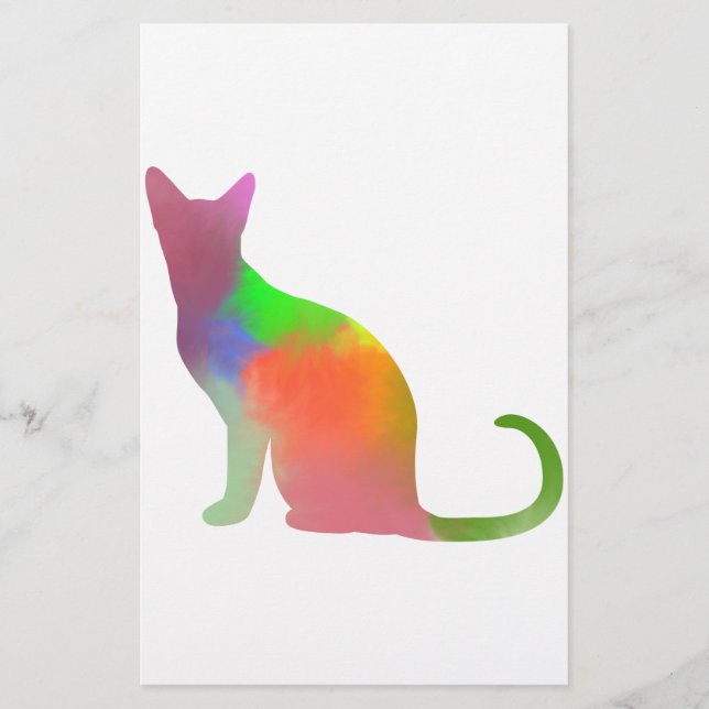 Watercolor Cat Silhouette Stationery (Front)