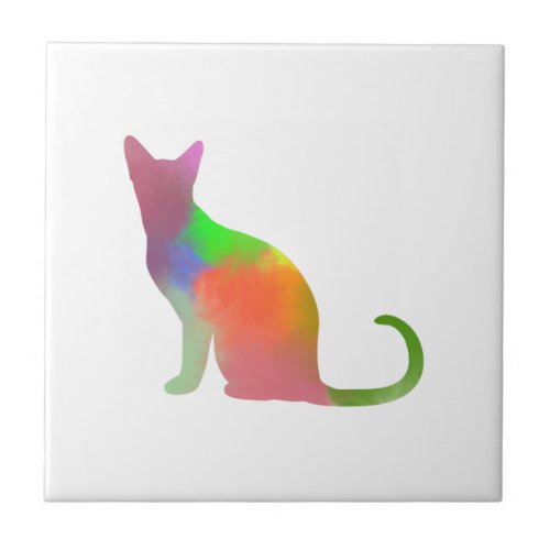 Watercolor Cat Silhouette Tile