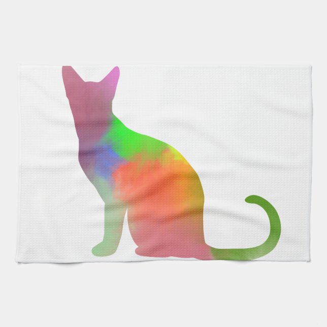 Watercolor Cat Silhouette Towel (Horizontal)