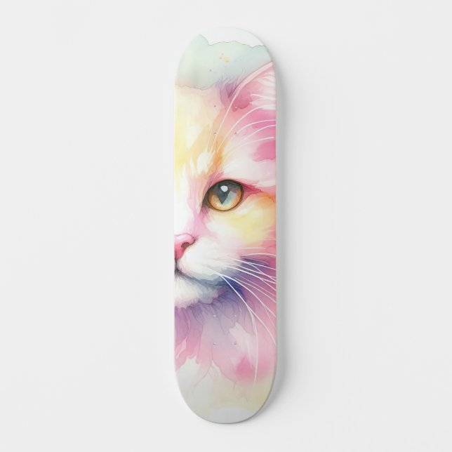 Watercolor Cat Skateboard (Front)