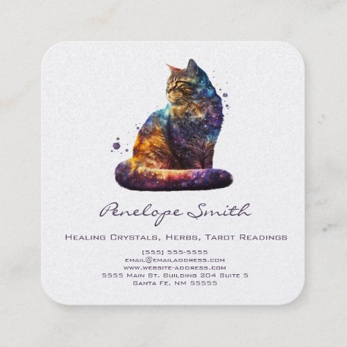 Watercolor Cat Square Business Card