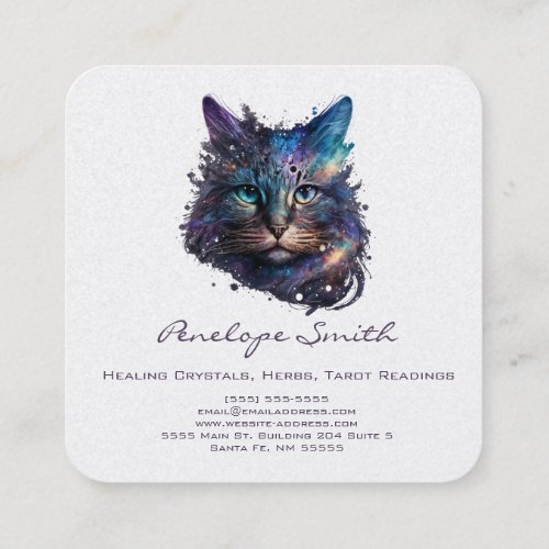 Watercolor Cat Square Business Card