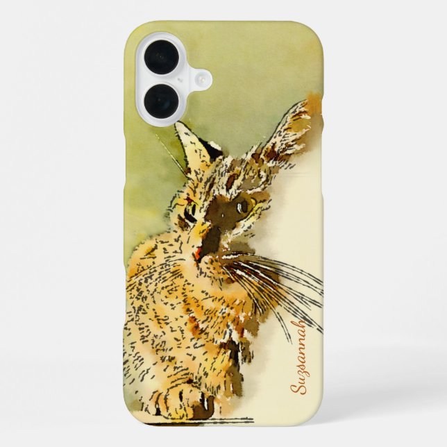 Watercolor Cat Whiskers Pink Heart Nose Custom iPhone Case (Back)