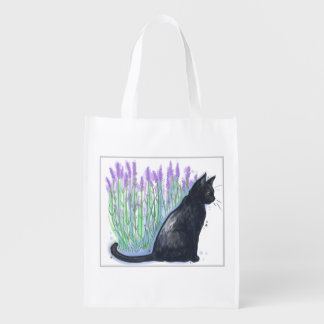 Watercolor Cat with Lavender - Grocery Tote