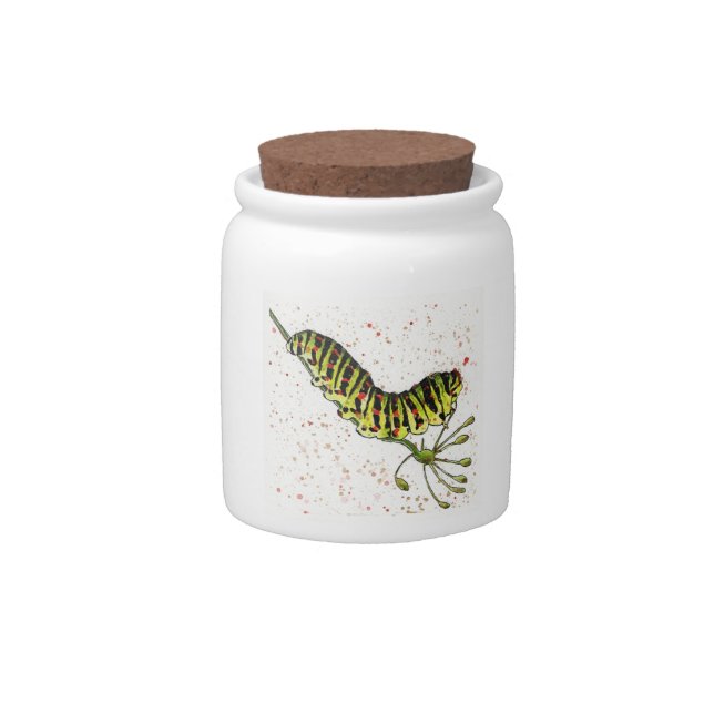 Watercolor Caterpillar candy jar (Front)