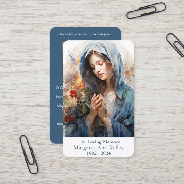 Watercolor Catholic Holy Mary Prayer Card (Front/Back In Situ)